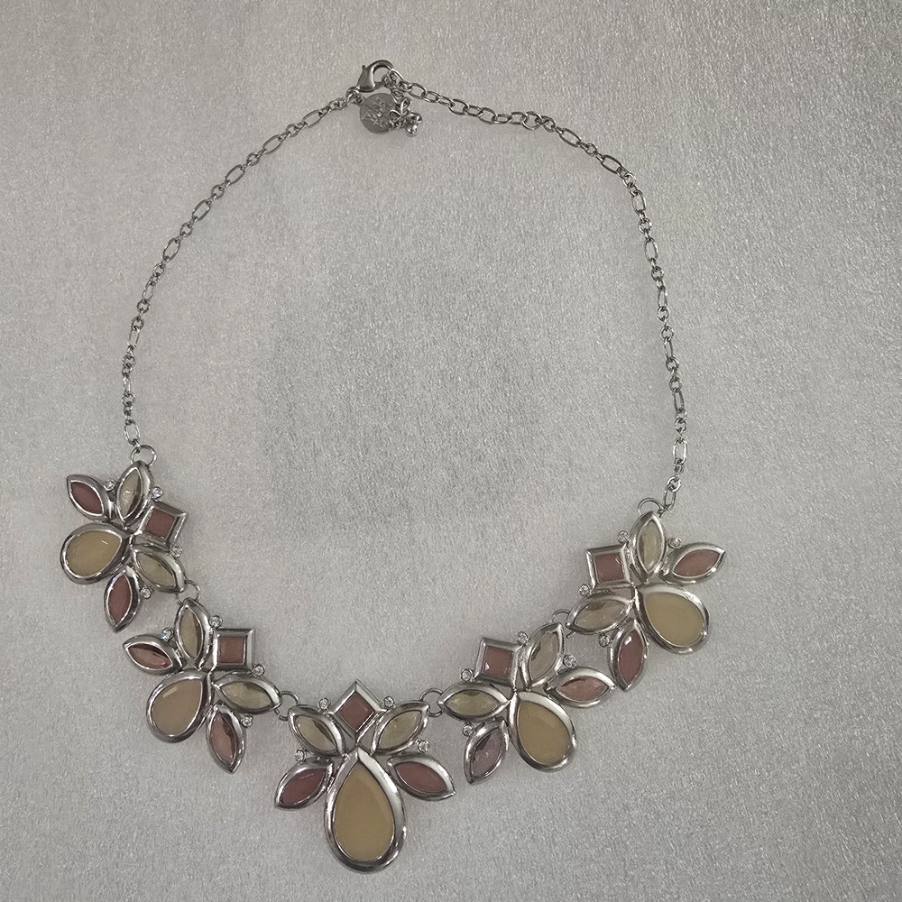 White House Black Market Peach & Yellow Floral Statement Necklace Signed